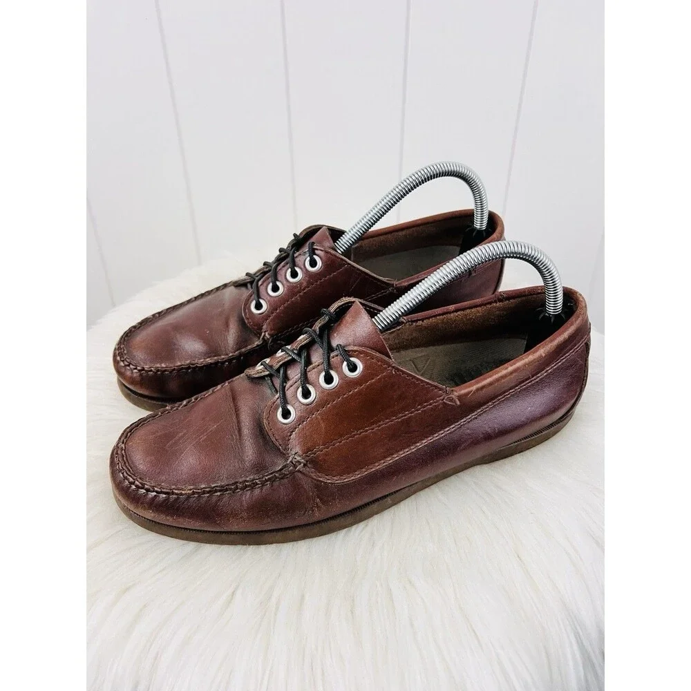 LL Bean Handsewn Brown Leather Blucher Mocs Lace Up Boat Shoes Loafers 8D